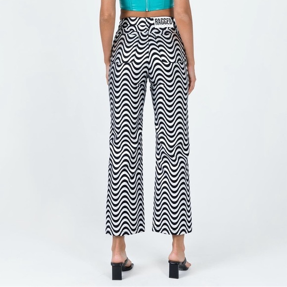 The Ragged Priest High Rise Straight Leg Wave Jeans Glitter Denim Silver / Black - Picture 9 of 9